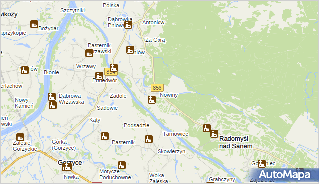 mapa Nowiny gmina Radomyśl nad Sanem, Nowiny gmina Radomyśl nad Sanem na mapie Targeo