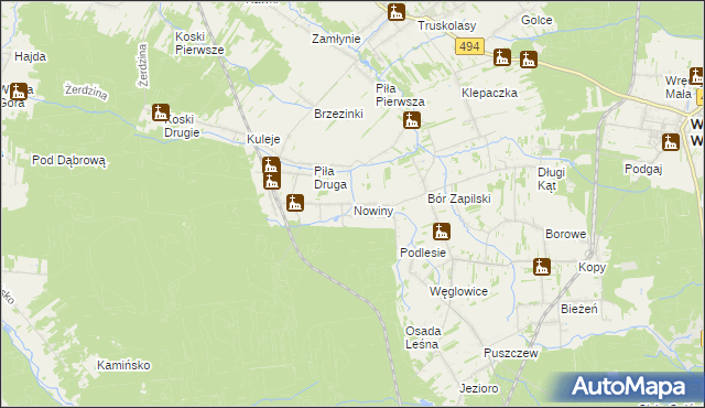 mapa Nowiny gmina Wręczyca Wielka, Nowiny gmina Wręczyca Wielka na mapie Targeo