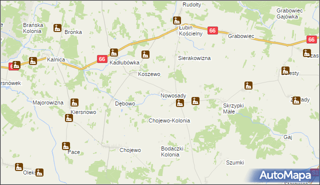 mapa Nowosady gmina Brańsk, Nowosady gmina Brańsk na mapie Targeo