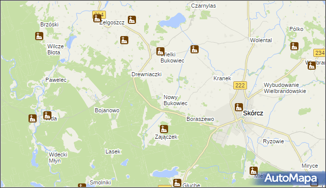 mapa Nowy Bukowiec gmina Skórcz, Nowy Bukowiec gmina Skórcz na mapie Targeo