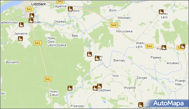 mapa Nowy Dwór gmina Lidzbark, Nowy Dwór gmina Lidzbark na mapie Targeo