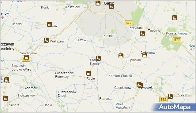 mapa Nowy Kamień gmina Gąbin, Nowy Kamień gmina Gąbin na mapie Targeo