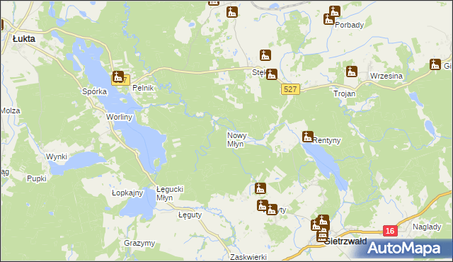 mapa Nowy Młyn gmina Gietrzwałd, Nowy Młyn gmina Gietrzwałd na mapie Targeo