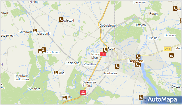 mapa Nowy Młyn gmina Rogoźno, Nowy Młyn gmina Rogoźno na mapie Targeo