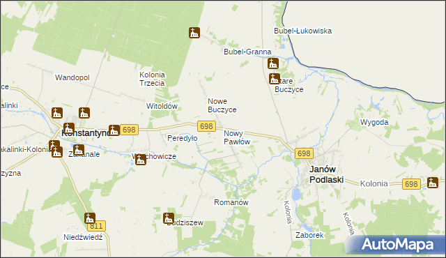 mapa Nowy Pawłów, Nowy Pawłów na mapie Targeo