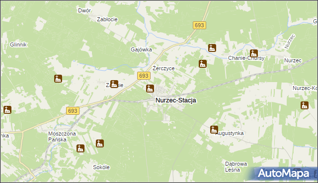 mapa Nurzec-Stacja, Nurzec-Stacja na mapie Targeo