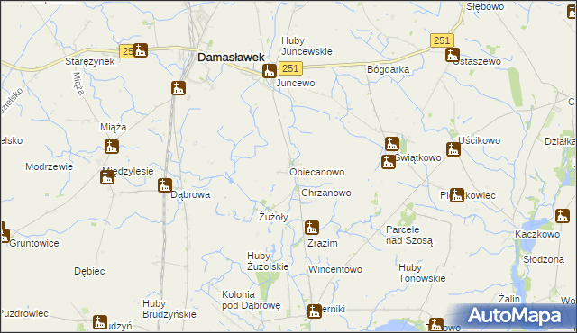 mapa Obiecanowo gmina Janowiec Wielkopolski, Obiecanowo gmina Janowiec Wielkopolski na mapie Targeo