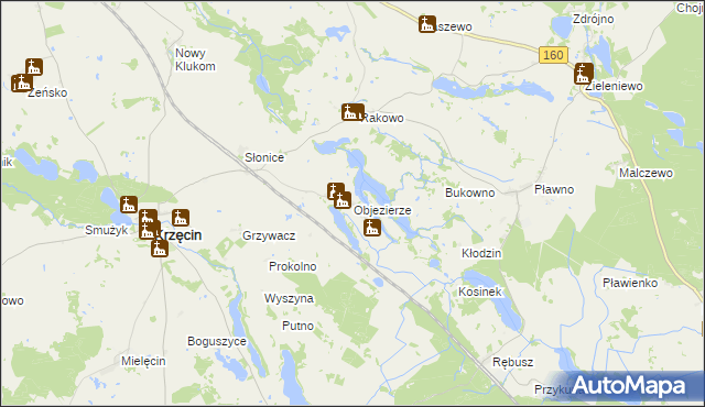 mapa Objezierze gmina Krzęcin, Objezierze gmina Krzęcin na mapie Targeo