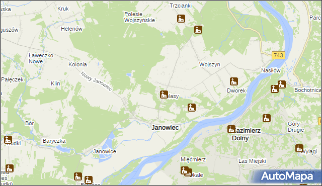 mapa Oblasy gmina Janowiec, Oblasy gmina Janowiec na mapie Targeo