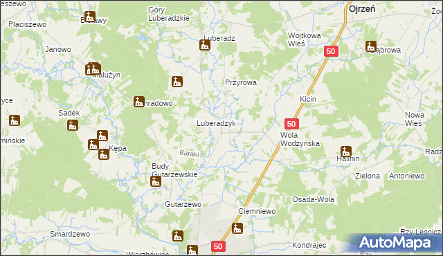 mapa Obrąb gmina Ojrzeń, Obrąb gmina Ojrzeń na mapie Targeo