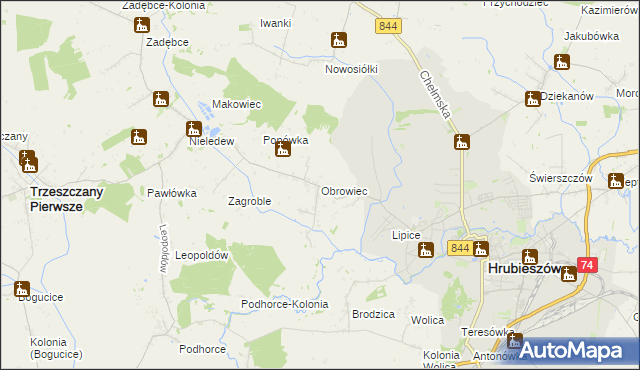 mapa Obrowiec gmina Hrubieszów, Obrowiec gmina Hrubieszów na mapie Targeo