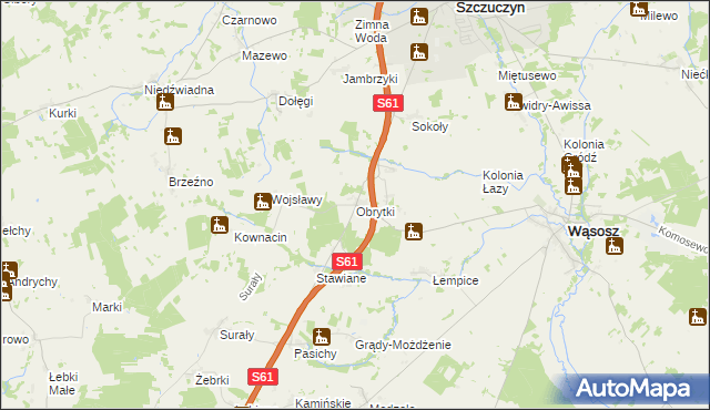 mapa Obrytki gmina Szczuczyn, Obrytki gmina Szczuczyn na mapie Targeo