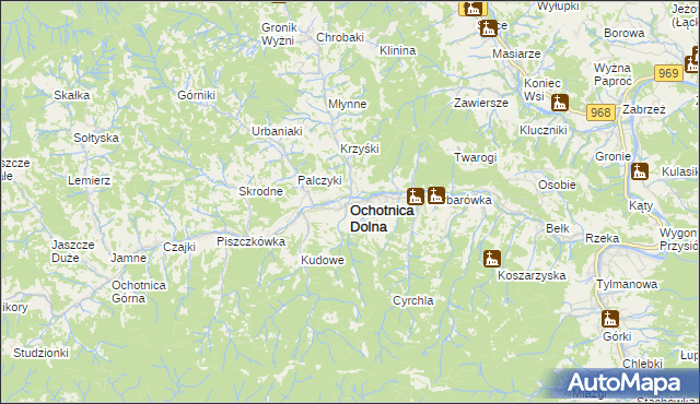 mapa Ochotnica Dolna, Ochotnica Dolna na mapie Targeo