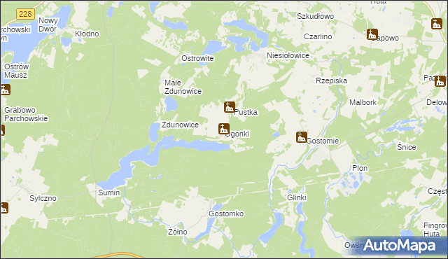 mapa Ogonki gmina Sulęczyno, Ogonki gmina Sulęczyno na mapie Targeo