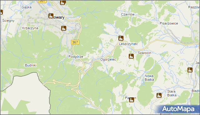 mapa Ogorzelec gmina Kamienna Góra, Ogorzelec gmina Kamienna Góra na mapie Targeo