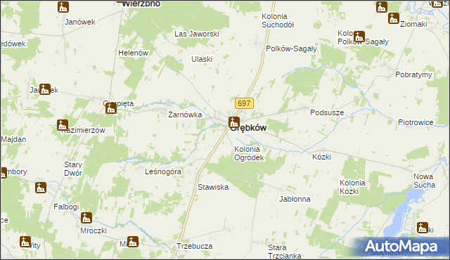 mapa Ogródek gmina Grębków, Ogródek gmina Grębków na mapie Targeo