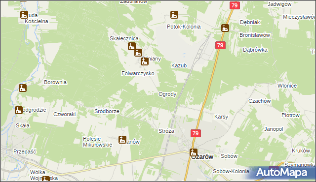 mapa Ogrody gmina Ożarów, Ogrody gmina Ożarów na mapie Targeo