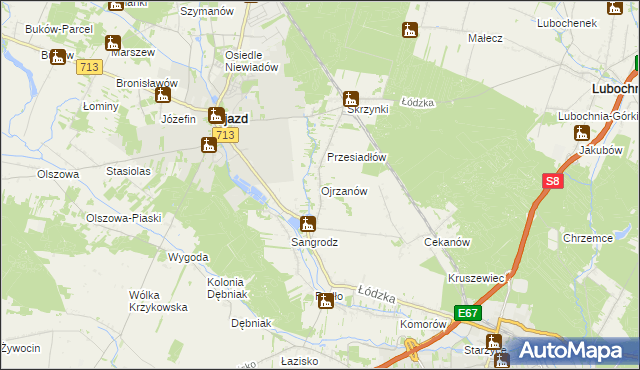 mapa Ojrzanów gmina Ujazd, Ojrzanów gmina Ujazd na mapie Targeo