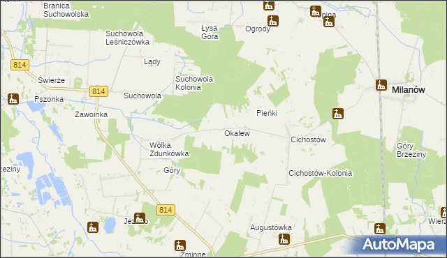 mapa Okalew gmina Milanów, Okalew gmina Milanów na mapie Targeo