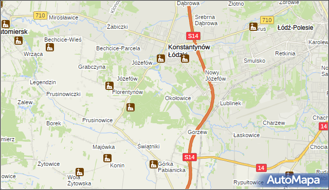 mapa Okołowice gmina Pabianice, Okołowice gmina Pabianice na mapie Targeo