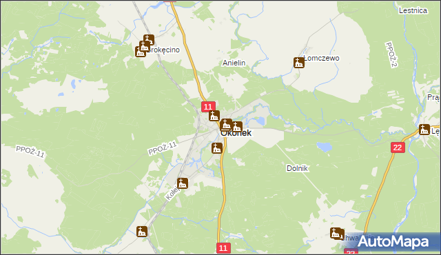 mapa Okonek, Okonek na mapie Targeo