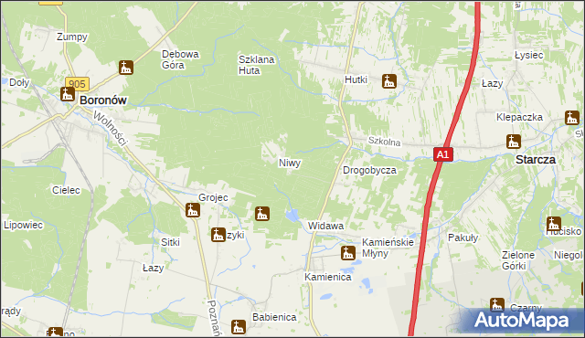mapa Okrąglik gmina Woźniki, Okrąglik gmina Woźniki na mapie Targeo