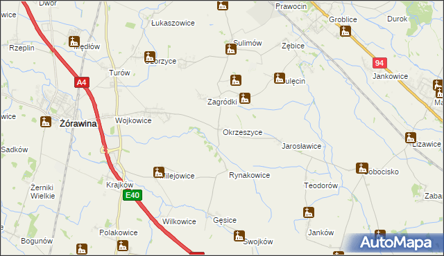 mapa Okrzeszyce, Okrzeszyce na mapie Targeo