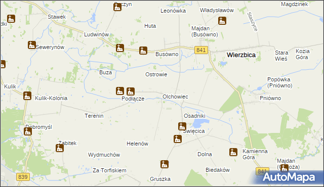 mapa Olchowiec gmina Wierzbica, Olchowiec gmina Wierzbica na mapie Targeo