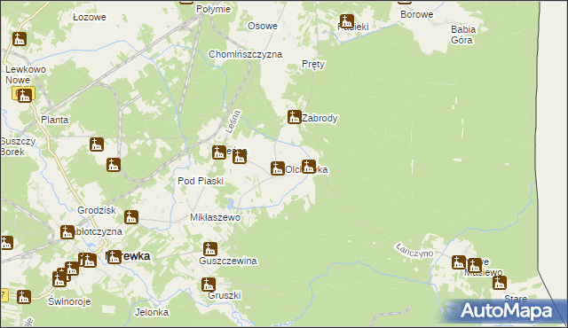 mapa Olchówka gmina Narewka, Olchówka gmina Narewka na mapie Targeo