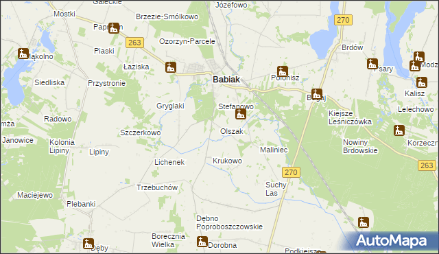 mapa Olszak gmina Babiak, Olszak gmina Babiak na mapie Targeo