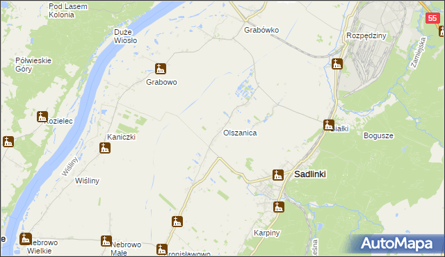 mapa Olszanica gmina Sadlinki, Olszanica gmina Sadlinki na mapie Targeo