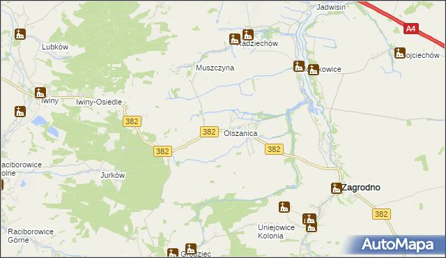 mapa Olszanica gmina Zagrodno, Olszanica gmina Zagrodno na mapie Targeo