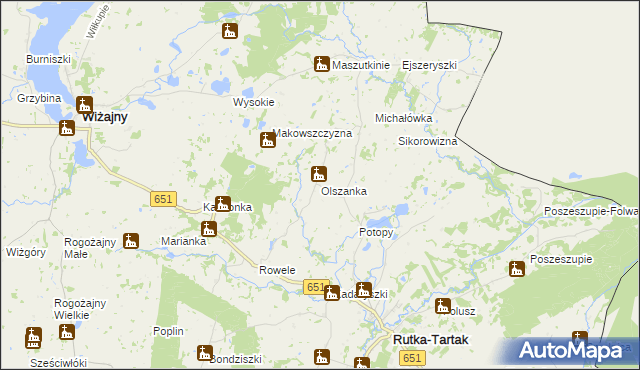 mapa Olszanka gmina Rutka-Tartak, Olszanka gmina Rutka-Tartak na mapie Targeo