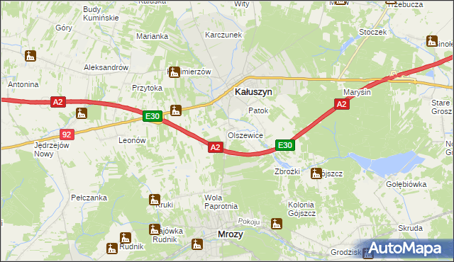 mapa Olszewice gmina Kałuszyn, Olszewice gmina Kałuszyn na mapie Targeo