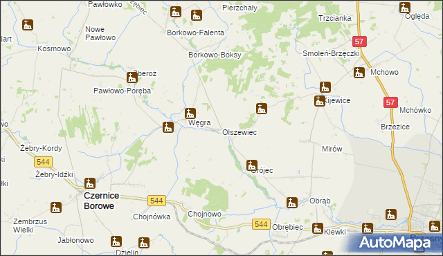 mapa Olszewiec gmina Czernice Borowe, Olszewiec gmina Czernice Borowe na mapie Targeo