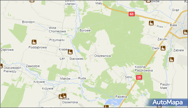 mapa Olszewnica gmina Borki, Olszewnica gmina Borki na mapie Targeo