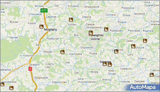 mapa Olszowice, Olszowice na mapie Targeo
