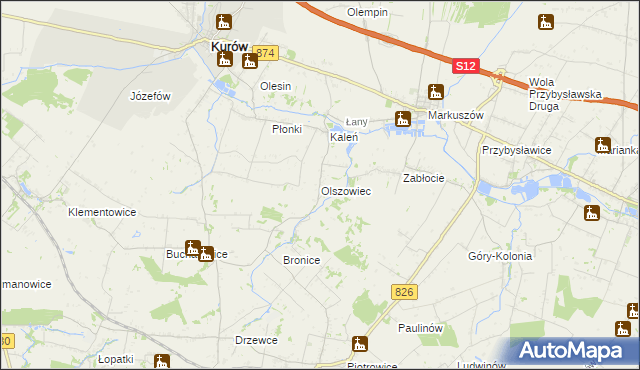 mapa Olszowiec gmina Markuszów, Olszowiec gmina Markuszów na mapie Targeo
