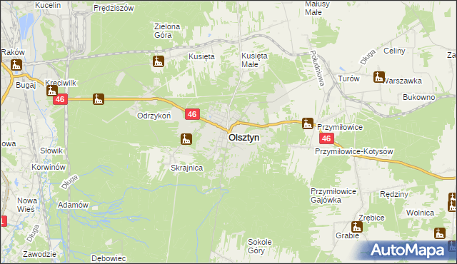 mapa Olsztyn powiat częstochowski, Olsztyn powiat częstochowski na mapie Targeo