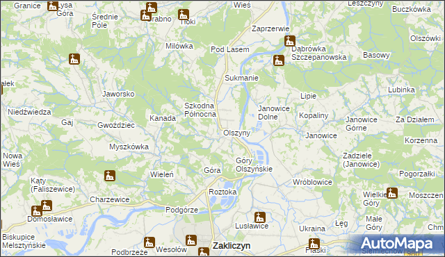 mapa Olszyny gmina Wojnicz, Olszyny gmina Wojnicz na mapie Targeo