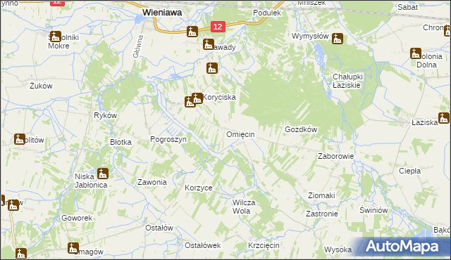 mapa Omięcin gmina Szydłowiec, Omięcin gmina Szydłowiec na mapie Targeo