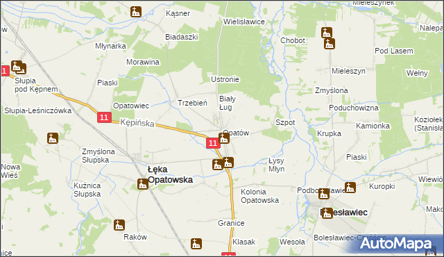 mapa Opatów gmina Łęka Opatowska, Opatów gmina Łęka Opatowska na mapie Targeo