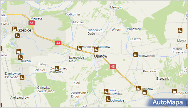 mapa Opatów powiat kłobucki, Opatów powiat kłobucki na mapie Targeo