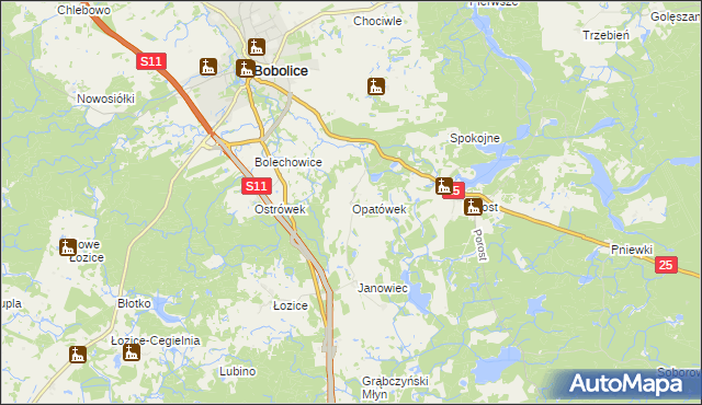 mapa Opatówek gmina Bobolice, Opatówek gmina Bobolice na mapie Targeo