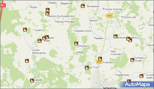 mapa Orlikowo, Orlikowo na mapie Targeo