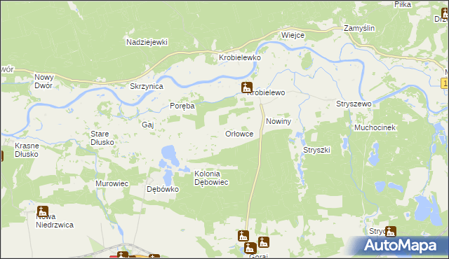 mapa Orłowce gmina Przytoczna, Orłowce gmina Przytoczna na mapie Targeo