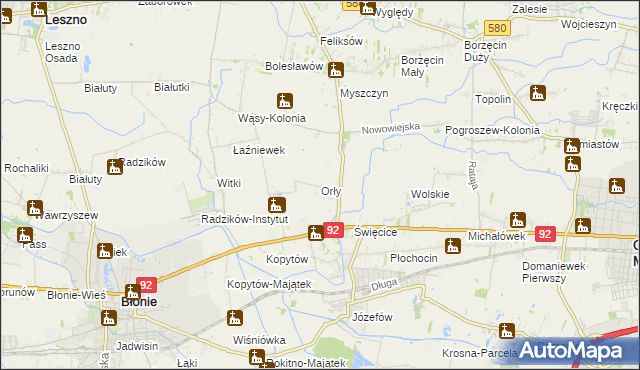 mapa Orły gmina Ożarów Mazowiecki, Orły gmina Ożarów Mazowiecki na mapie Targeo