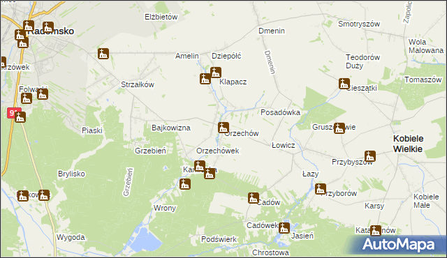 mapa Orzechów gmina Kobiele Wielkie, Orzechów gmina Kobiele Wielkie na mapie Targeo