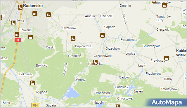 mapa Orzechówek gmina Kobiele Wielkie, Orzechówek gmina Kobiele Wielkie na mapie Targeo