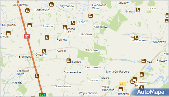 mapa Orzechowo gmina Jasieniec, Orzechowo gmina Jasieniec na mapie Targeo